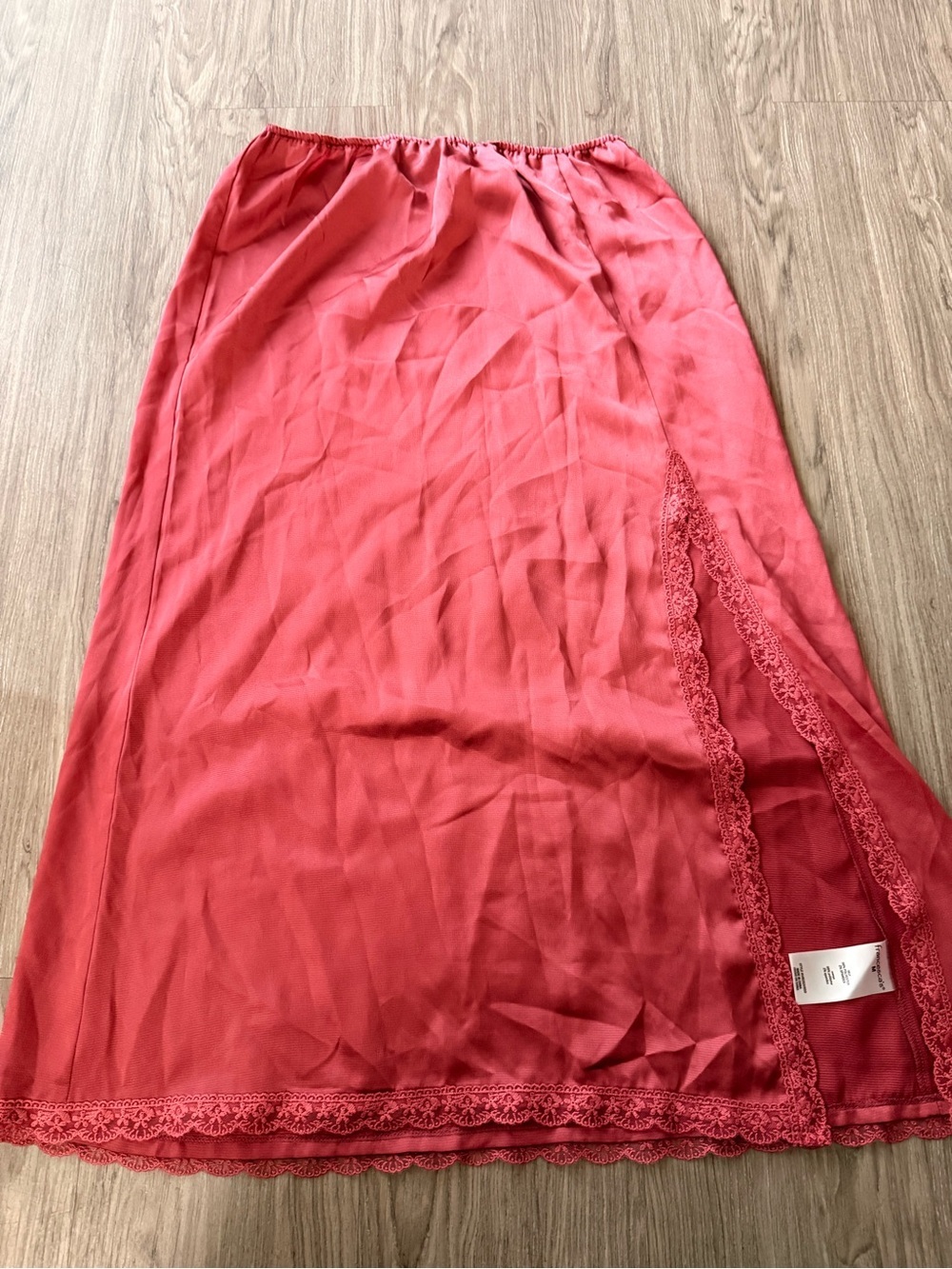 Francesca's Collections Red Lace-Trim Maxi Slip Skirt